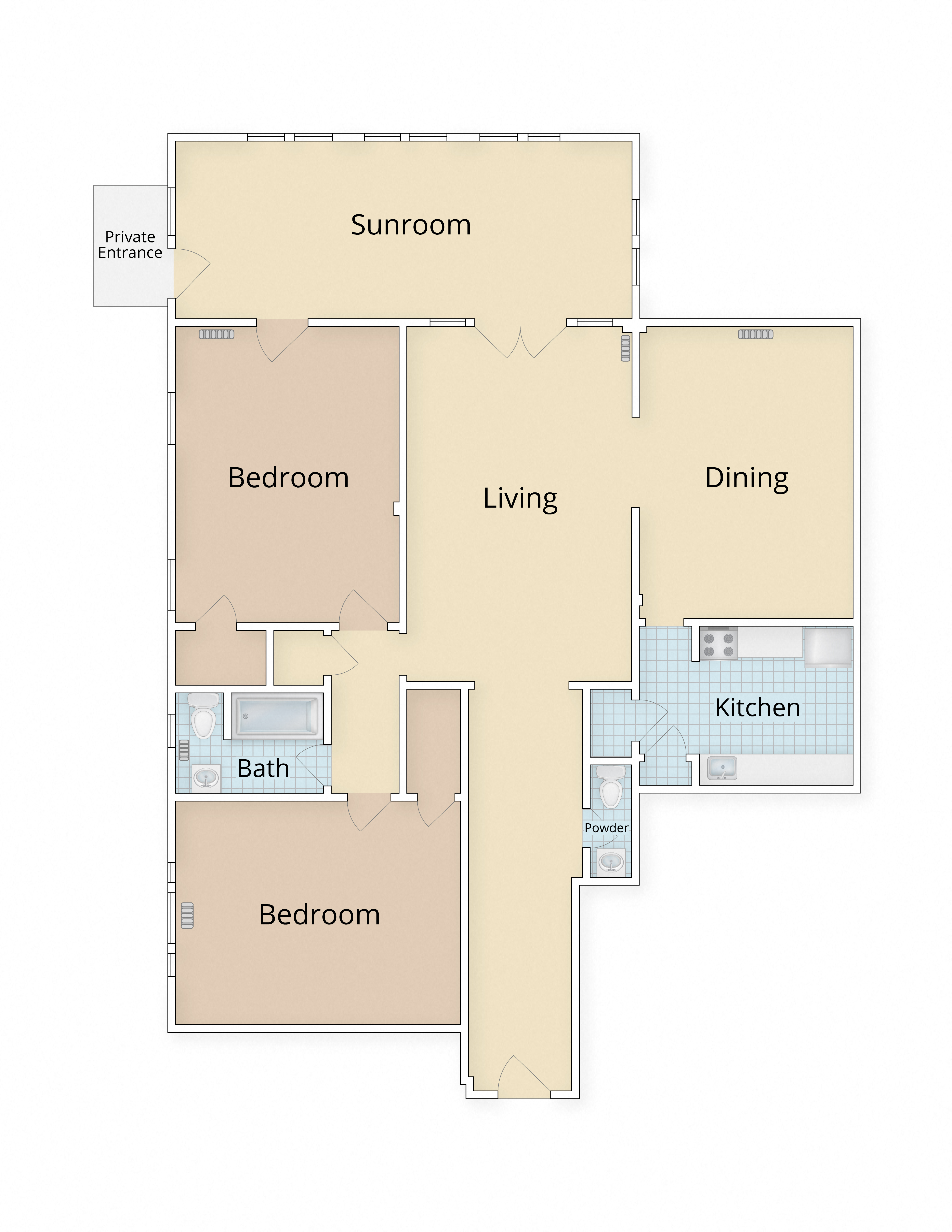 Kew Gardens apartments Georgetown Washington DC large two bedroom one and a half bathroom floor plan